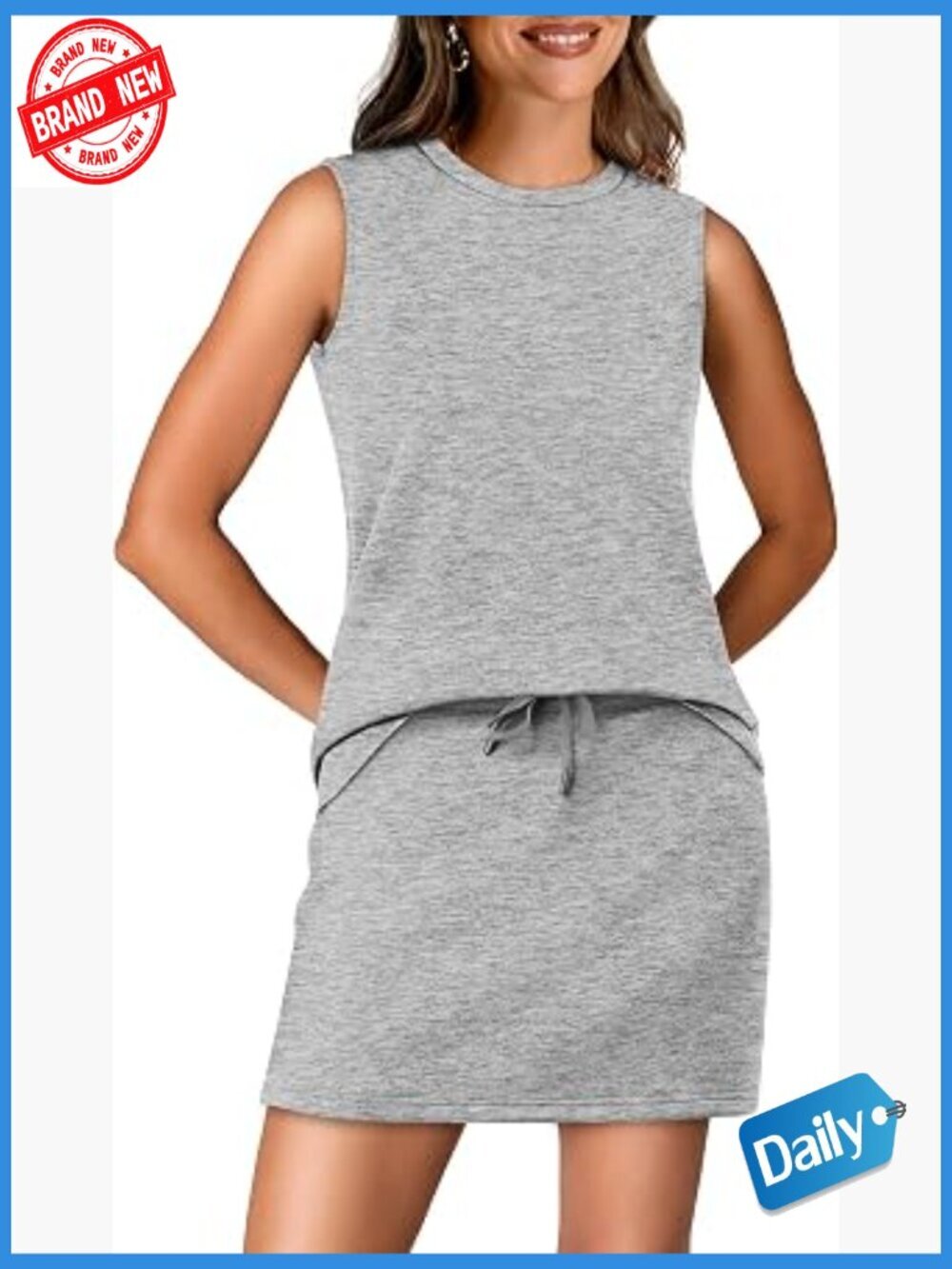 Two Piece Skirt Set with Crew Neck Top and Tennis Skirt with Built-in Shorts